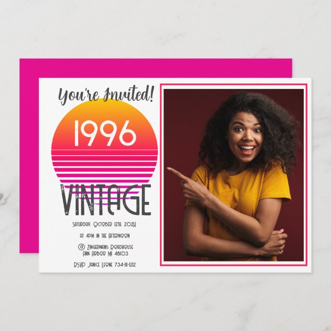 Tarjeta Festiva Pink Retro Sun 1996 30th Birthday  (Anverso / Reverso)