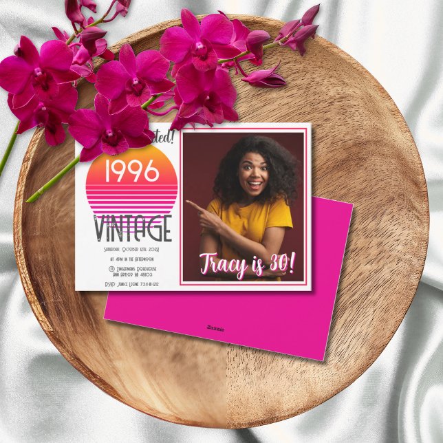 Tarjeta Festiva Pink Retro Sun 1996 Photo 30th Birthday  Holiday  (Subido por el creador)