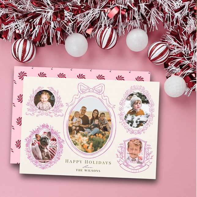 Tarjeta Festiva Pink Ribbon & Botanical Frames 5 Photo (Subido por el creador)