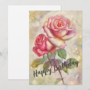 Tarjeta Festiva Pink Roses Happy Birday