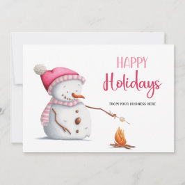 Tarjeta Festiva Pink Snowman Marshmallows Happy Holidays Business