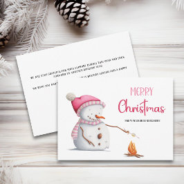 Tarjeta Festiva Pink Snowman Marshmallows Merry Christmas Business