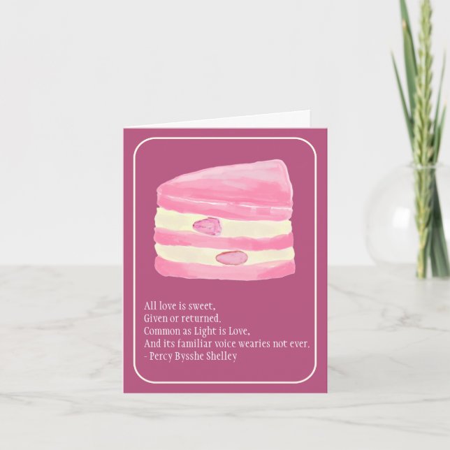 Tarjeta Festiva Pink Strawberry Cake and Poem Valentine's Day Card (Anverso)