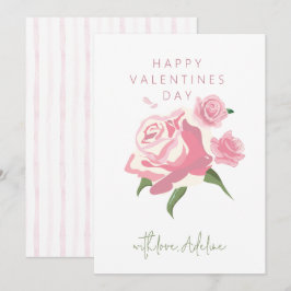 Tarjeta Festiva Pink Watercolor Rose Flower Valentines Day