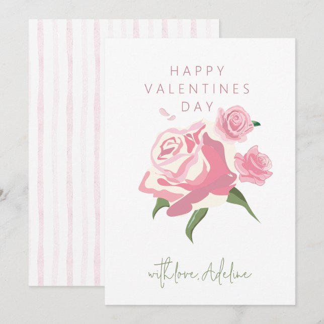 Tarjeta Festiva Pink Watercolor Rose Flower Valentines Day (Anverso / Reverso)