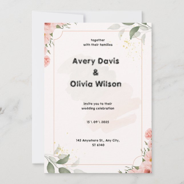 Tarjeta Festiva Pink y Green Pastel acuarela Floral Elegante (Anverso)