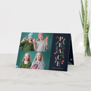 Tarjeta Festiva Pino Acebo Baya Oro Paz Múltiple Foto  Holida