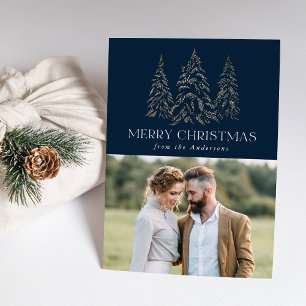 Tarjeta Festiva Pino de invierno brillante navideño Navy Feliz Nav