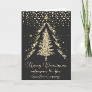 Tarjeta Festiva Pino dorado, luces empresa negra