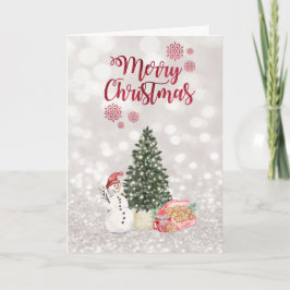 Tarjeta Festiva Pino, Muñeco de Nieve, Galletas Brillantes Bokeh N