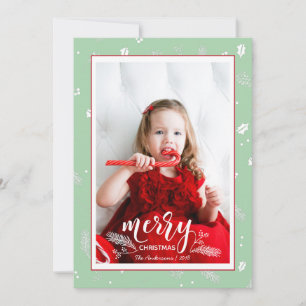 Tarjeta Festiva Pino y Acebo Lindos Patrón Navideño Foto Familiar