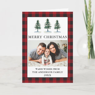 Tarjeta Festiva Pinos acuarela Navidades de foto doblados