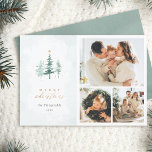 Tarjeta Festiva Pinos acuarelas 3 Navidades de Collage de fotos<br><div class="desc">Envíe cálidos deseos con nuestra tarjeta de Navidades fotográficos, que incluye un cautivador collage de 3 fotos a la derecha. En el lado izquierdo, una serena acuarela azul pálido adornada con delicados pinos brillando por las estrellas doradas y el polvo. "Merry" en elegante tipo de serif y "Navidades" en letras...</div>