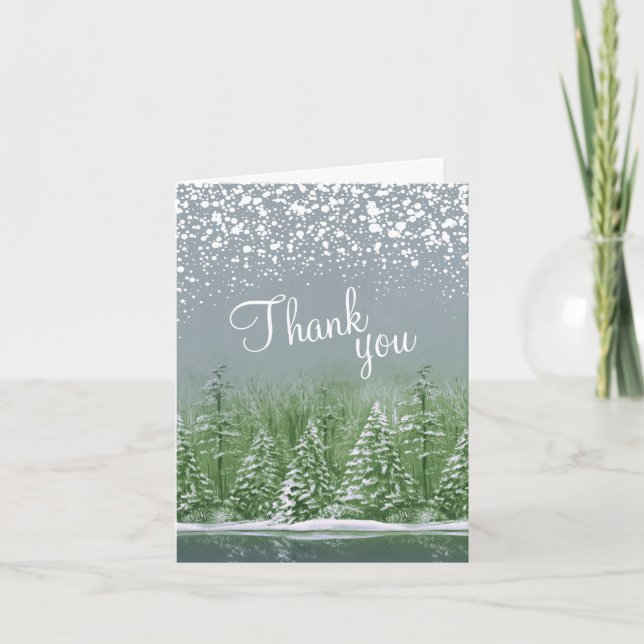 Tarjeta Festiva Pinos de bodas de invierno árboles verdes gracias  (Anverso)