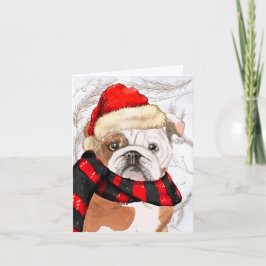 Tarjeta Festiva Pinos y Navidades de Bulldog inglés