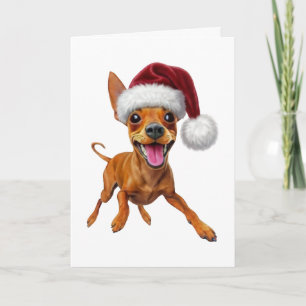 Tarjeta Festiva Pinscher Miniatura Min Pin Sombrero de Santa Navid