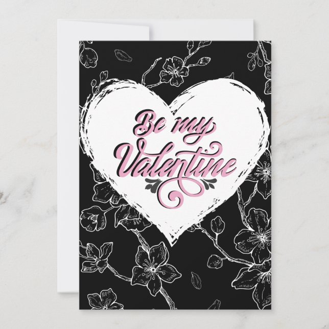 Tarjeta Festiva Pintado con Pasión: Flores de Cerezo Monocromática (Anverso)