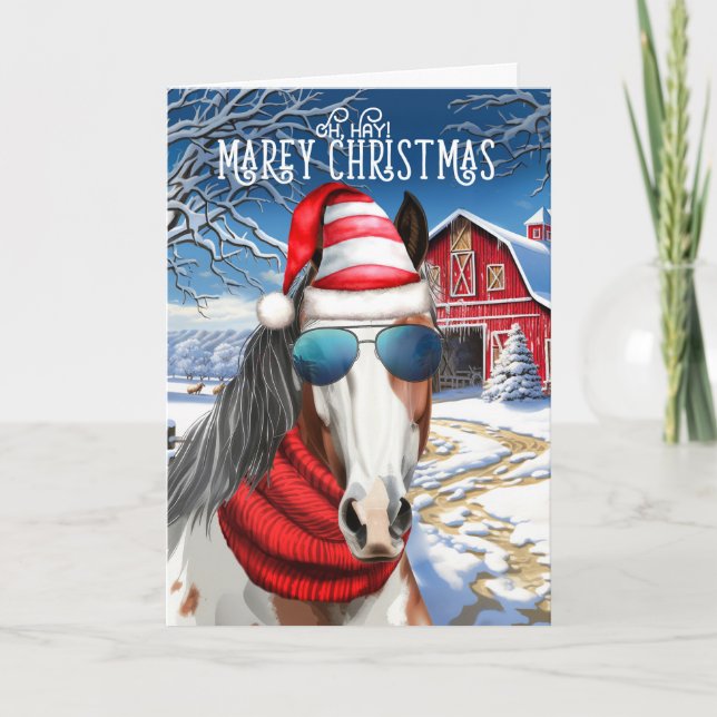 Tarjeta Festiva Pinto Paint Horse Funny Navidades MAREy (Anverso)