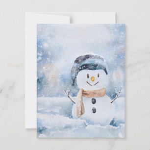 Tarjeta Festiva Pintura Acuarela Retro Muñeco de Nieve
