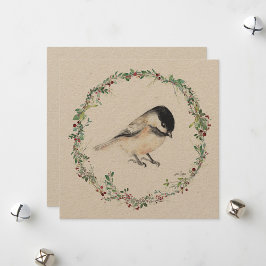 Tarjeta Festiva Pintura acuática de Chickadee de vacaciones