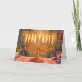 Tarjeta Festiva Pintura al óleo de velas de la Menorá de Janucá fe
