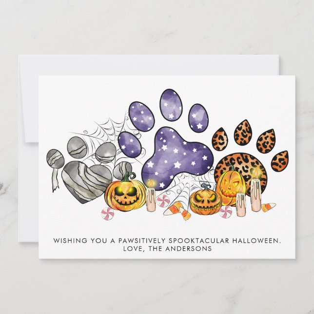 Tarjeta Festiva Pintura Animal Imprime Calabaza Perro Gato Mascota (Anverso)