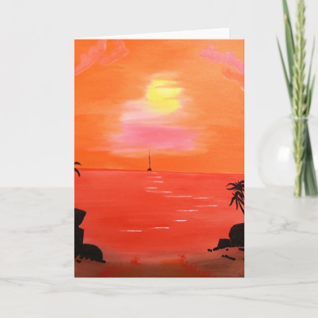 Tarjeta Festiva Pintura con cielo de Naranja (Anverso)