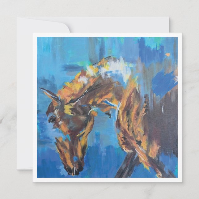 Tarjeta Festiva Pintura de caballo azul abstracto (Anverso)