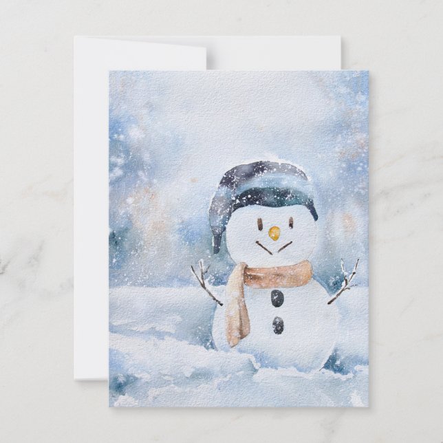 Tarjeta Festiva Pintura de color de agua retro Snowman (Anverso)
