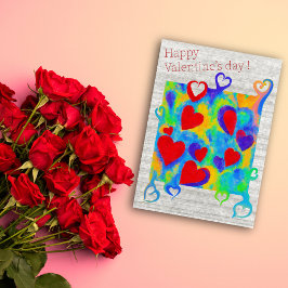 Tarjeta Festiva Pintura de corazones coloridos modernos - Día de S