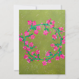 Tarjeta Festiva Pintura de corona de flores rosadas texturizadas