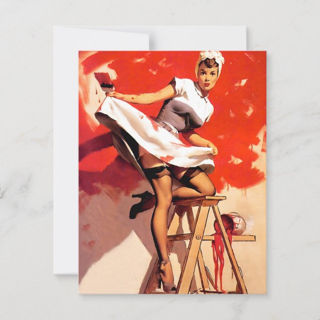 Tarjeta Festiva Pintura De Elvgren En Rojo (Anverso)