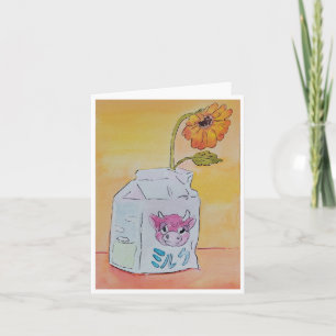 Tarjeta Festiva Pintura de flor en cartón de leche