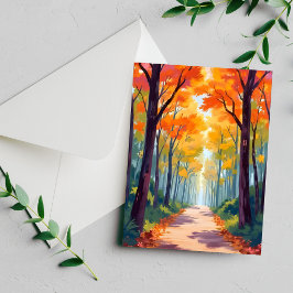 Tarjeta Festiva Pintura de follaje de otoño de camino de otoño