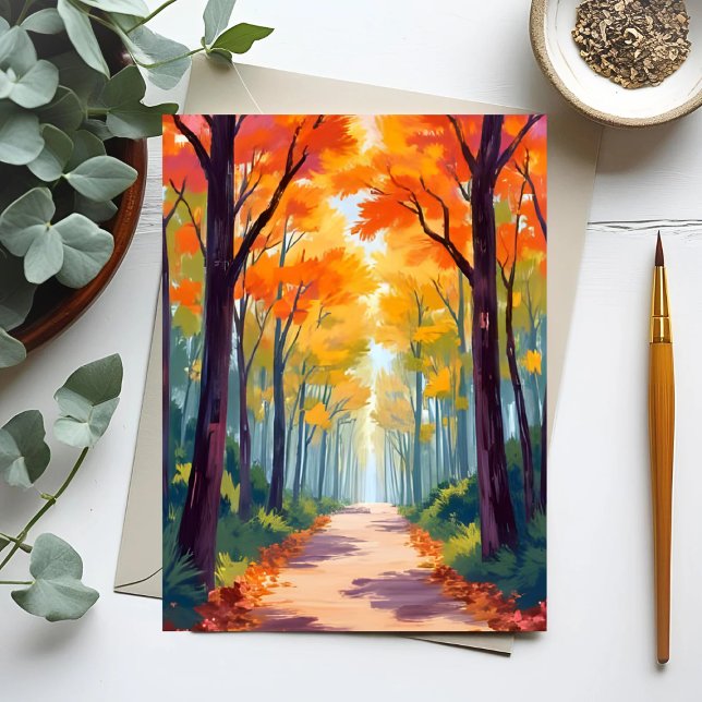 Tarjeta Festiva Pintura de follaje de otoño del camino de otoño (Subido por el creador)
