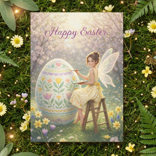 Tarjeta Festiva Pintura de huevo de hada de Pascua Primavera