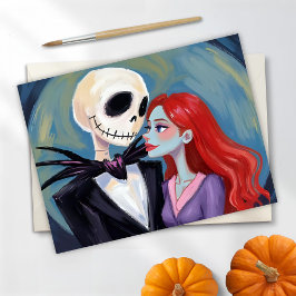 Tarjeta Festiva Pintura de Jack y Sally Halloween