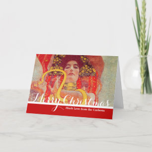 Tarjeta Festiva Pintura de mujer roja con serpiente de oro de Gust