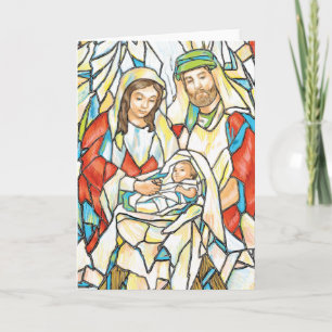 Tarjeta Festiva Pintura de natividad de vidrio manchado
