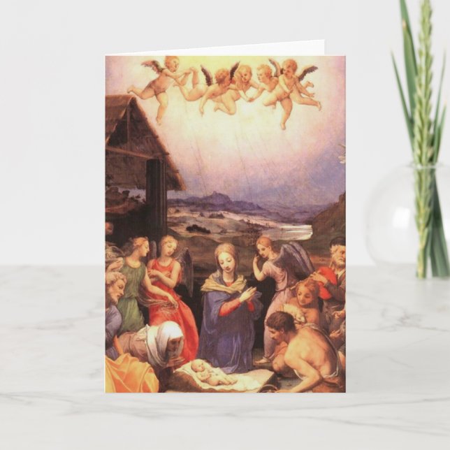 Tarjeta Festiva Pintura de natividad vintage (Anverso)