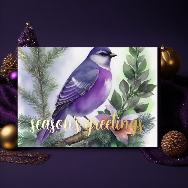 Tarjeta Festiva Pintura de Pájaro Morado de Invierno (Subido por el creador)