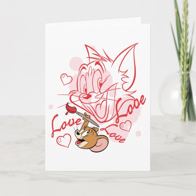 Tarjeta Festiva Pintura de Tom y Jerry Valentine (Anverso)