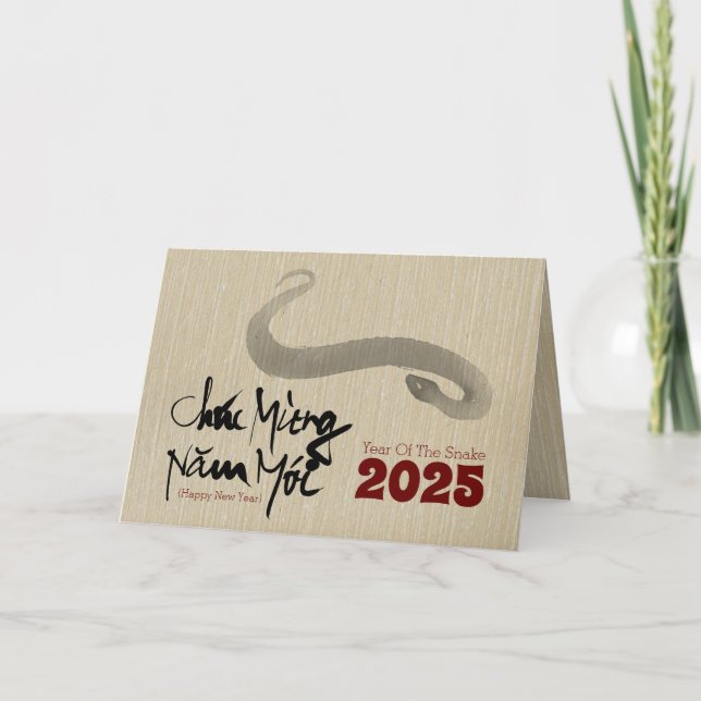Tarjeta Festiva Pintura original 2 Año Nuevo Vietnamita de Serpien (Anverso)