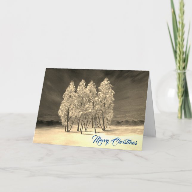 Tarjeta Festiva Pintura original de Artsy Fir Trees Blue Navidades (Anverso)