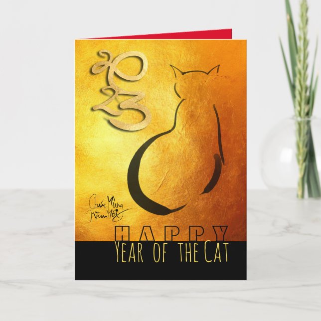 Tarjeta Festiva Pintura original Gato Año Nuevo Vietnamita 2023 VG (Anverso)