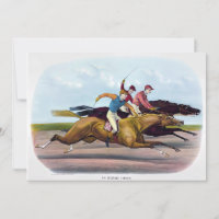 Pintura Vintage De Una Escena De Carrera De Caball