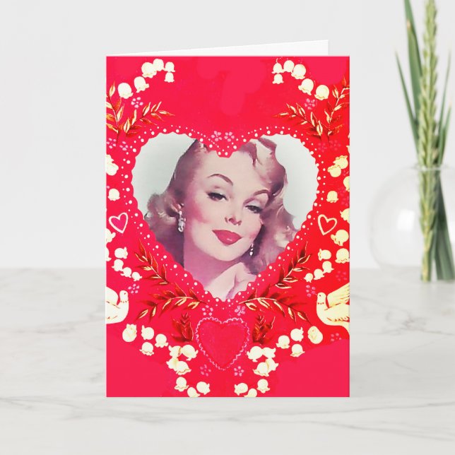 Tarjeta Festiva Pinup Bombshell Vintage Valentine (Anverso)