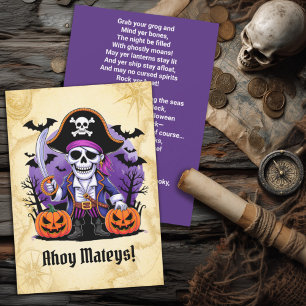 Tarjeta Festiva Pirata Esqueleto Espeluznante Halloween