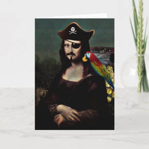 Tarjeta Festiva Pirata Mona Lisa con parche de ojos