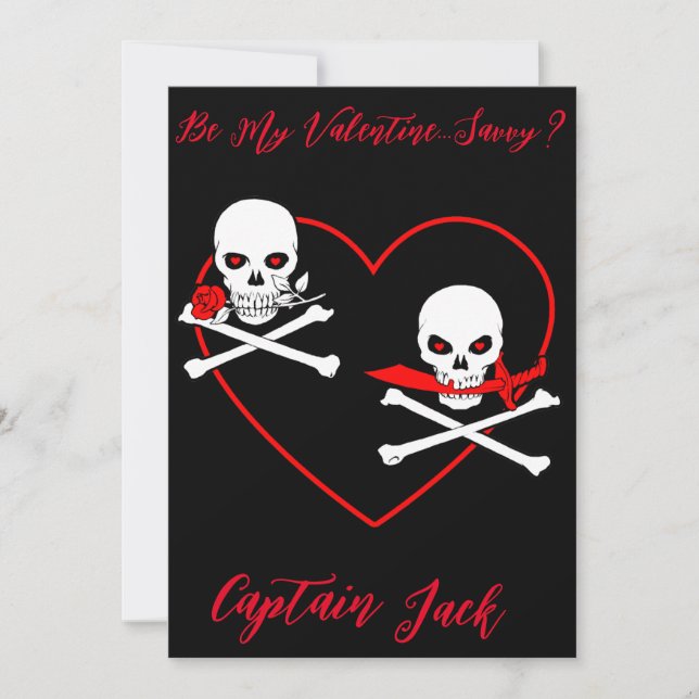 Tarjeta Festiva Pirata San Valentín Jolly Roger (Anverso)